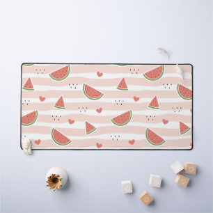 Red Watermelons, Hearts, Stripes, Summer Pattern Desk Mat