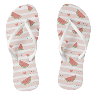 Red Watermelons, Hearts, Stripes, Summer Pattern Flip Flops