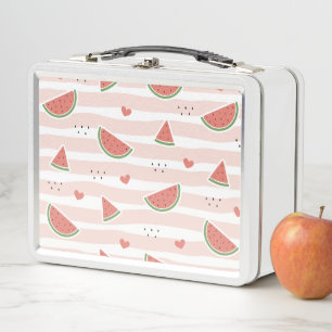 Red Watermelons, Hearts, Stripes, Summer Pattern Metal Lunch Box