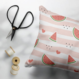 Red Watermelons, Hearts, Stripes, Summer Pattern Pillowcase