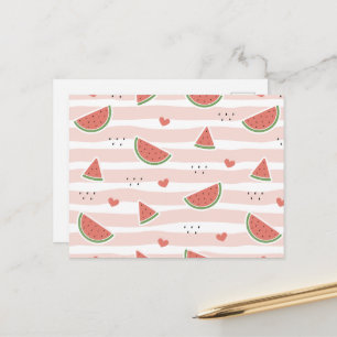 Red Watermelons, Hearts, Stripes, Summer Pattern Postcard