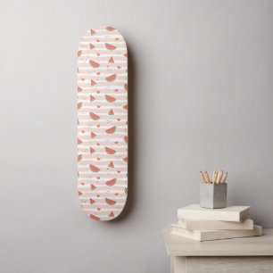 Red Watermelons, Hearts, Stripes, Summer Pattern Skateboard