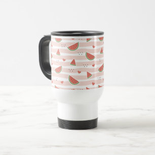 Red Watermelons, Hearts, Stripes, Summer Pattern Travel Mug