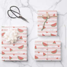 Red Watermelons, Hearts, Stripes, Summer Pattern
