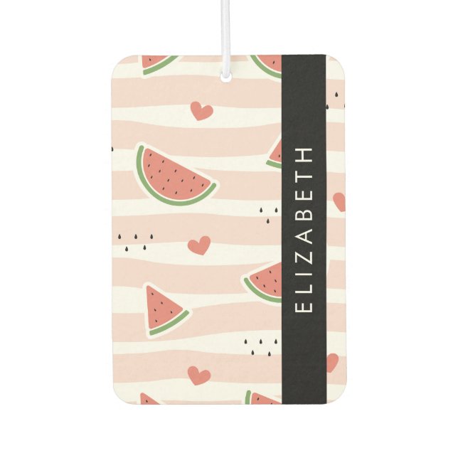 Red Watermelons, Hearts, Stripes, Your Name Car Air Freshener (Front)