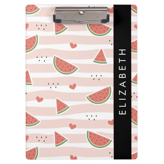 Red Watermelons, Hearts, Stripes, Your Name Clipboard (Front)