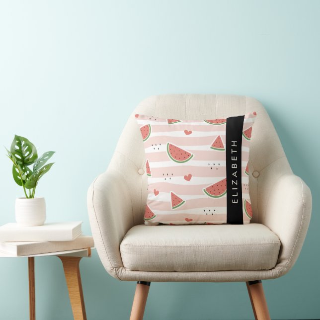 Red Watermelons, Hearts, Stripes, Your Name Cushion (Chair)