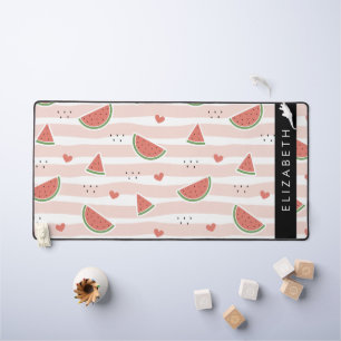 Red Watermelons, Hearts, Stripes, Your Name Desk Mat