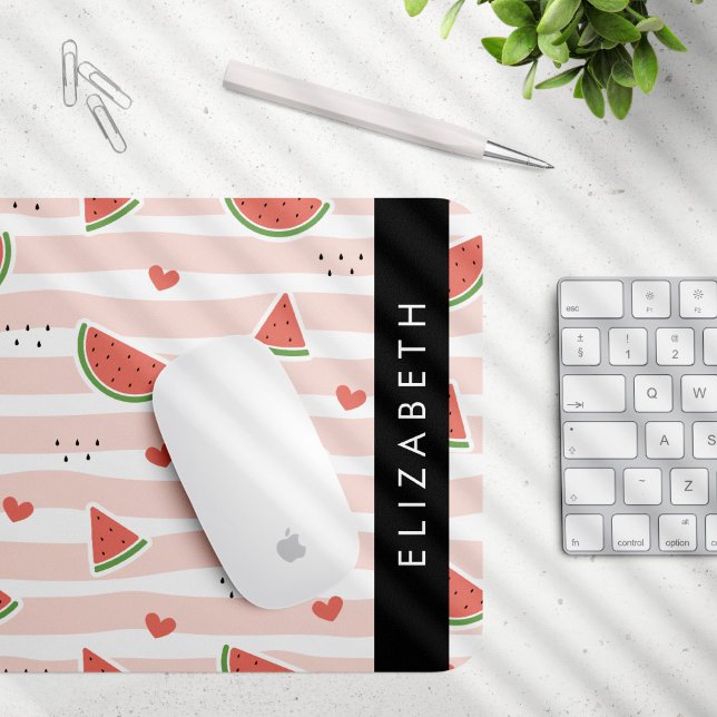 Red Watermelons, Hearts, Stripes, Your Name Mouse Mat (Creator Uploaded)