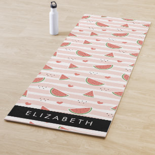 Red Watermelons, Hearts, Stripes, Your Name Yoga Mat