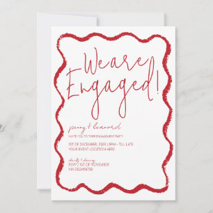 Red Wave Border Scallop Edge Engagement Party Invitation