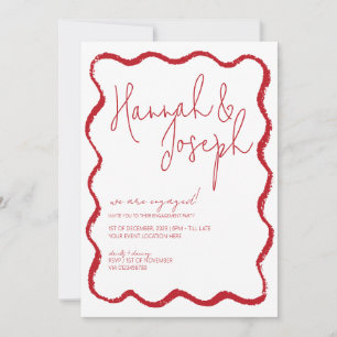 Red Wave Border Scallop Edge Engagement Party Invitation