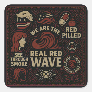 Red Wave collage crew neck Square Sticker