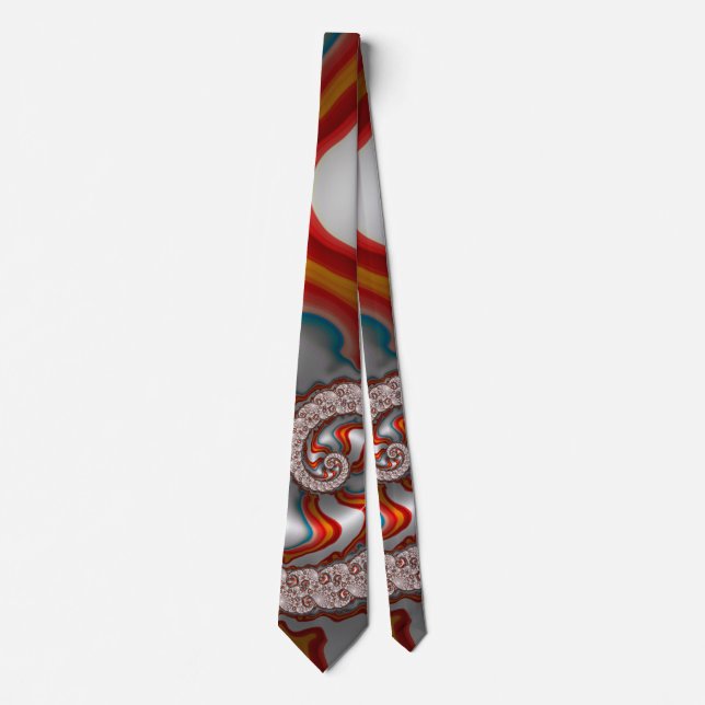 Red Waves 2 Abstract Fine Fractal Art Tie (Front)