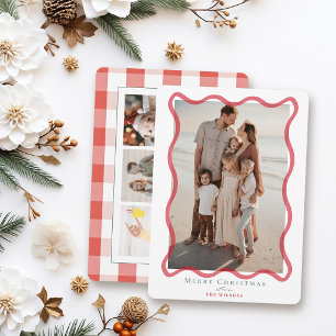 Red Wavy Frame 4 Photos Christmas Holiday Card