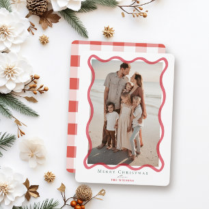 Red Wavy Frame Photo Christmas Holiday Card