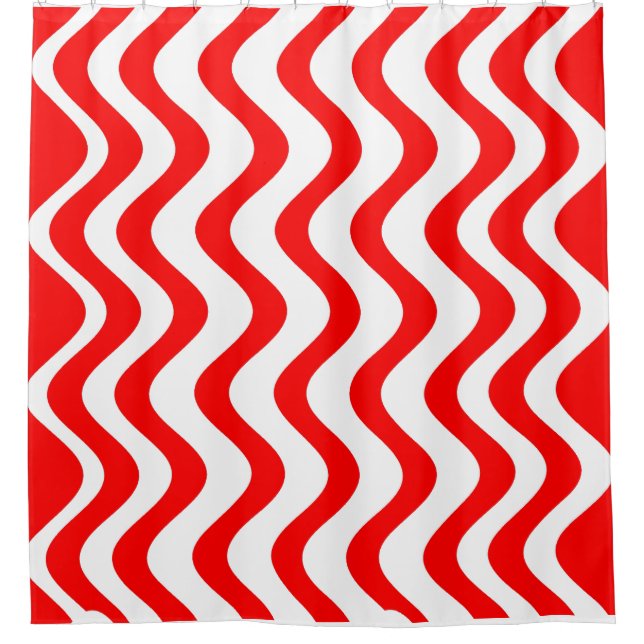 Red wavy Lines Shower Curtain (Front)
