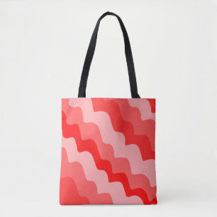 Red wavy ocean waves gradient tote bag
