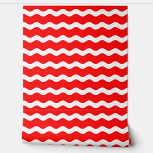 Red Wavy Ric Rac Striped Pattern Wallpaper