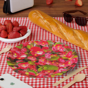 Red Wax Begonias Floral Paper Plate