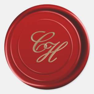 Red Wax Monogram Wedding Initials Classic Round Sticker
