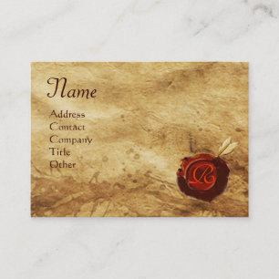 RED WAX SEAL ,ANTIQUE PARCHMENT Monogram Business Card