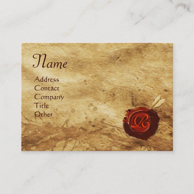 RED WAX SEAL ,ANTIQUE PARCHMENT Monogram Business Card (Front)
