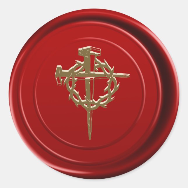 Red Wax Seal Gold Jesus Cross Religious (Front)