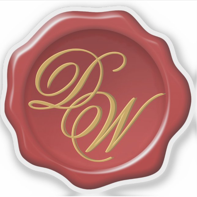 Red Wax Seal Monogram Golden Yellow Script (Front)