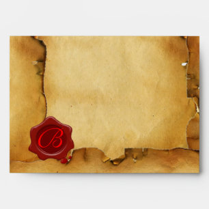 RED WAX SEAL MONOGRAM PARCHMENT ENVELOPE