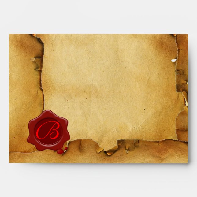 RED WAX SEAL MONOGRAM PARCHMENT ENVELOPE (Front)