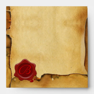 RED WAX SEAL MONOGRAM PARCHMENT ENVELOPES