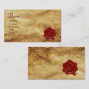 RED WAX SEAL PARCHMENT Monogram Business Card