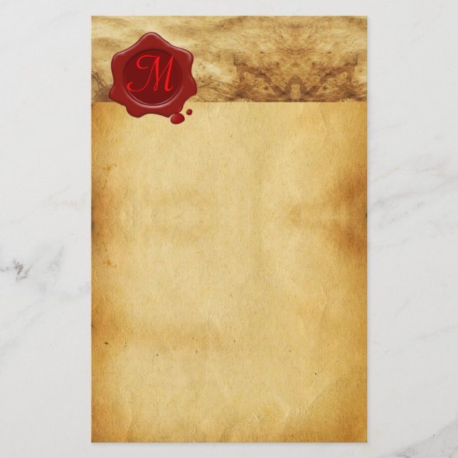 RED WAX SEAL PARCHMENT Monogram Stationery (Front)