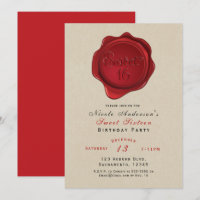 Red Wax Seal Sweet 16 Rustic Kraft Birthday Party