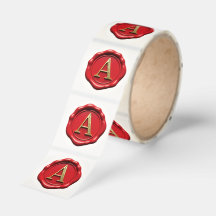 Red wax seal with gold letter A stickers