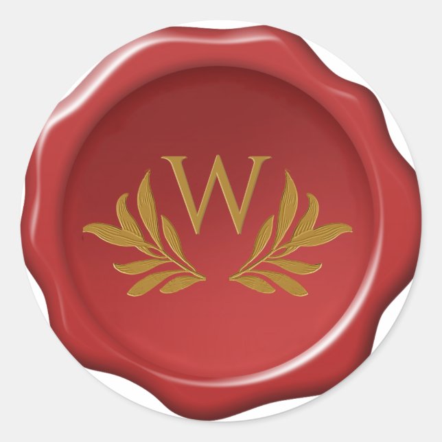 Red Wax Seal Yellow Monogram & Leaves Foliage  (Front)
