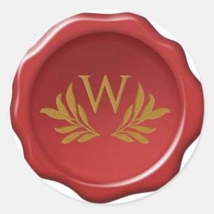 Red Wax Seal Yellow Monogram & Leaves Foliage 