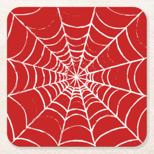 Red Web Square Paper Coaster