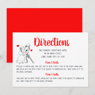 Red Wedding Details Cartoon Bride Groom Directions Invitation