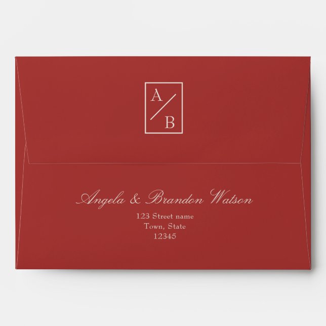 Red Wedding Envelope with Monogram (Back (Top Flap))