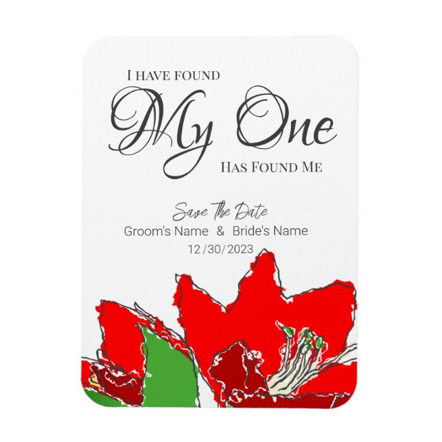 Red Wedding Floral Save The Date Magnet (Vertical)