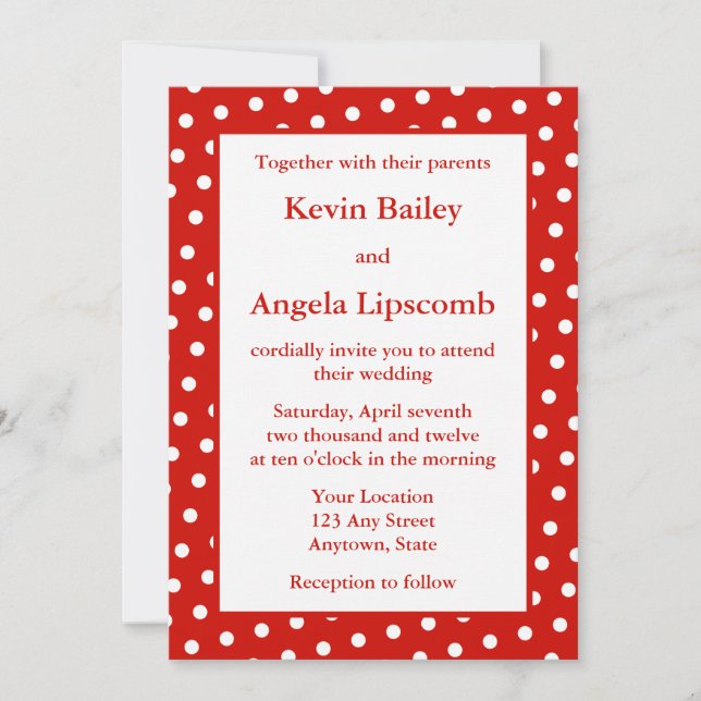 Red Wedding Invitations or Announcements - Dots (Front)