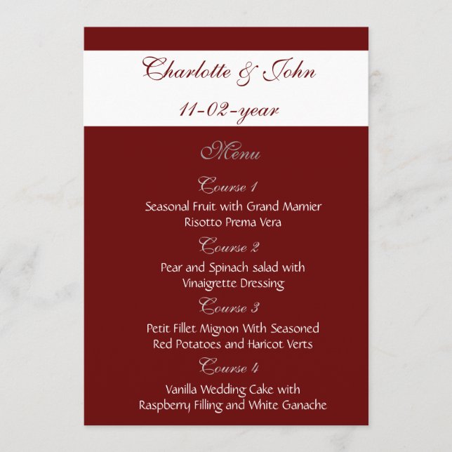 red wedding menu (Front)
