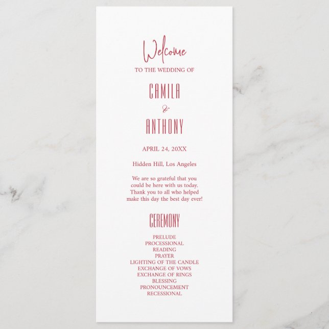 Red Wedding Programme (Front)
