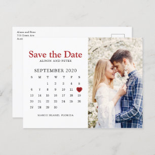 Red Wedding Save the Date Calendar Photo Announcement Postcard
