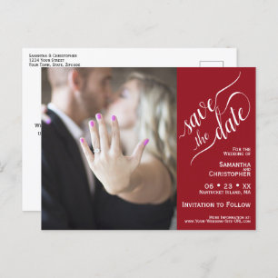 Red Wedding Save the Date Photo & Calligraphy Announcement Postcard