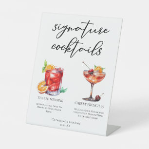 Red Wedding Signature Cocktails Menu Pedestal Sign