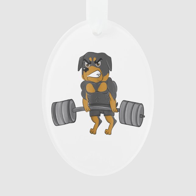 red weight lifting bodybuilding dog gifts ornament (Front)