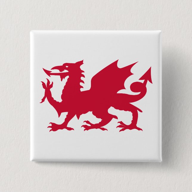 Red Welsh Dragon 15 Cm Square Badge (Front)